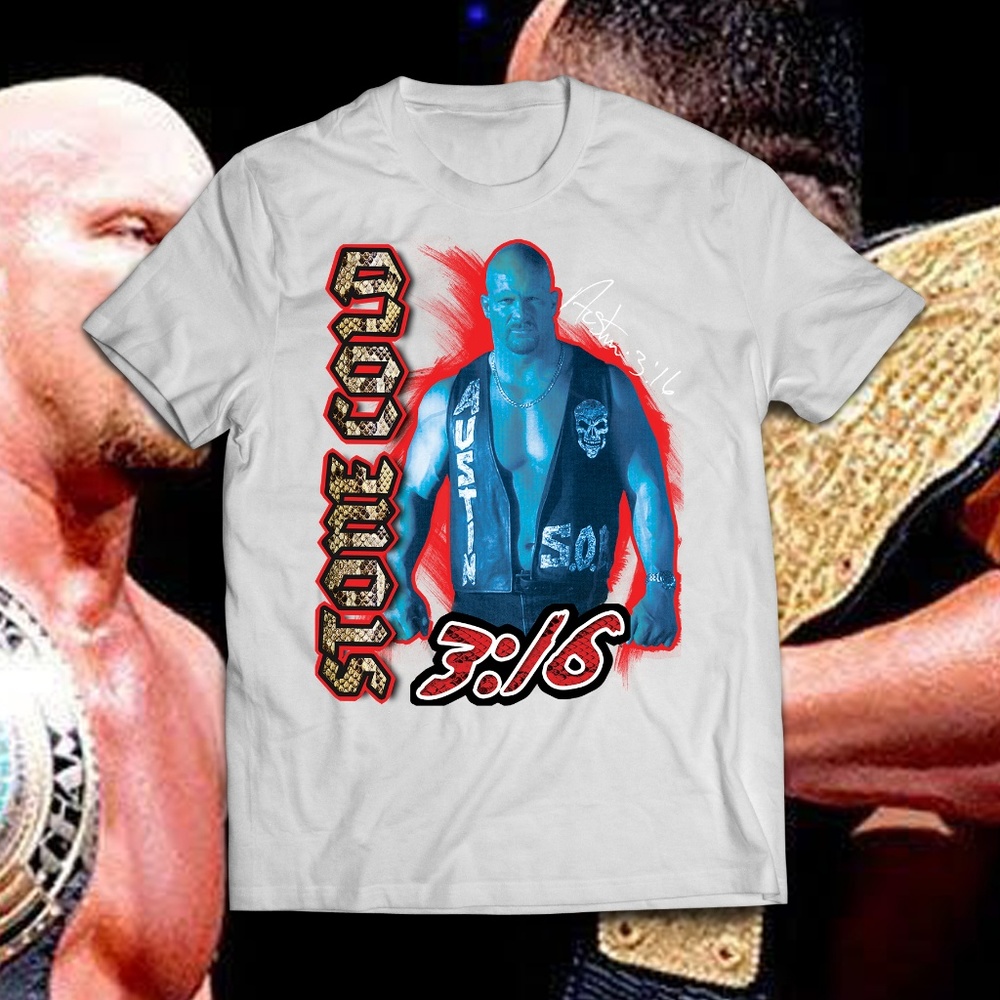 Vintage Style White Stone Cold Wrestling Tee